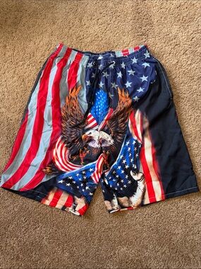 Patriotic Eagle Men's Swim Trunks - Blue & Red